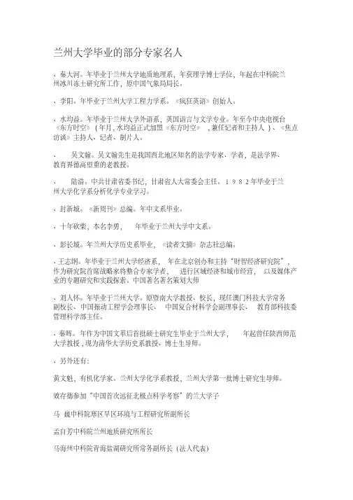 兰州大学毕业的部分专家名人