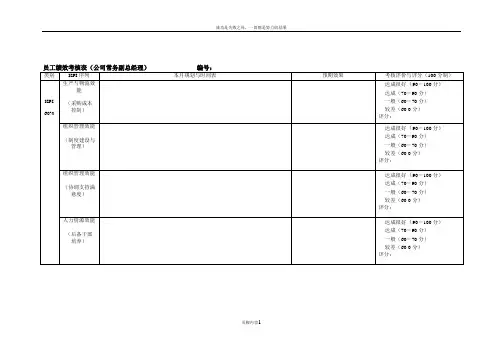 公司常务副总经理员工绩效考核表