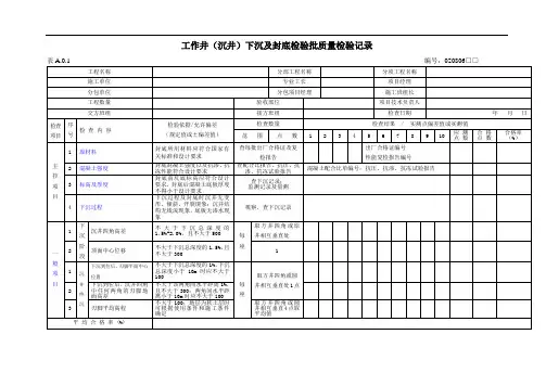 给水排水管道工程工作井(沉井)下沉及封底检验批质量检验记录