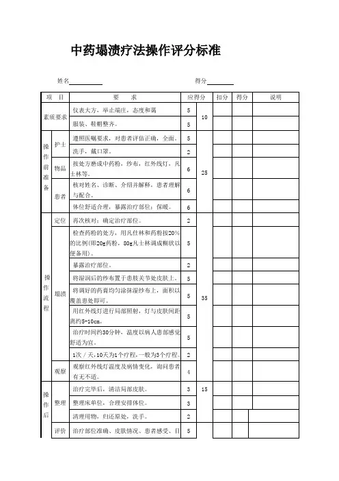 中药塌渍疗法操作评分标准