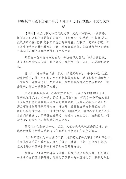 部编版六年级下册第二单元《习作2写作品梗概》作文范文六篇