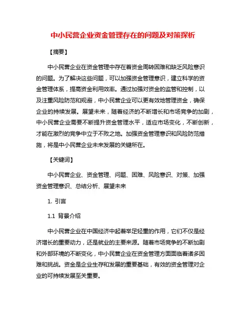 中小民营企业资金管理存在的问题及对策探析