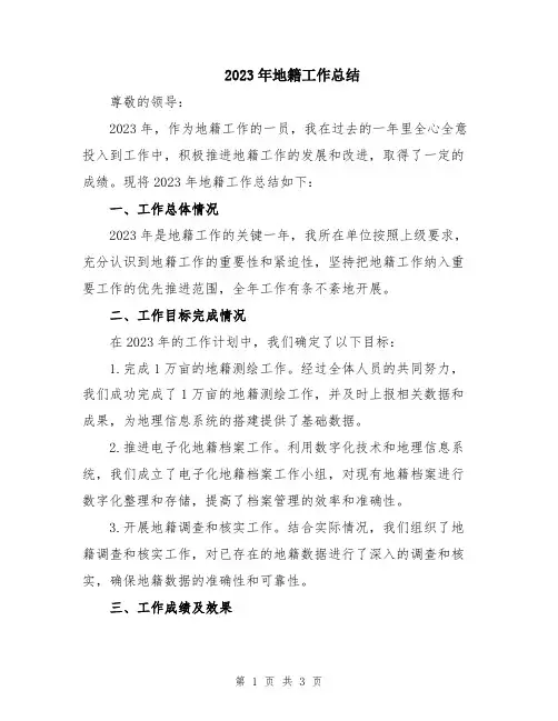 2023年地籍工作总结