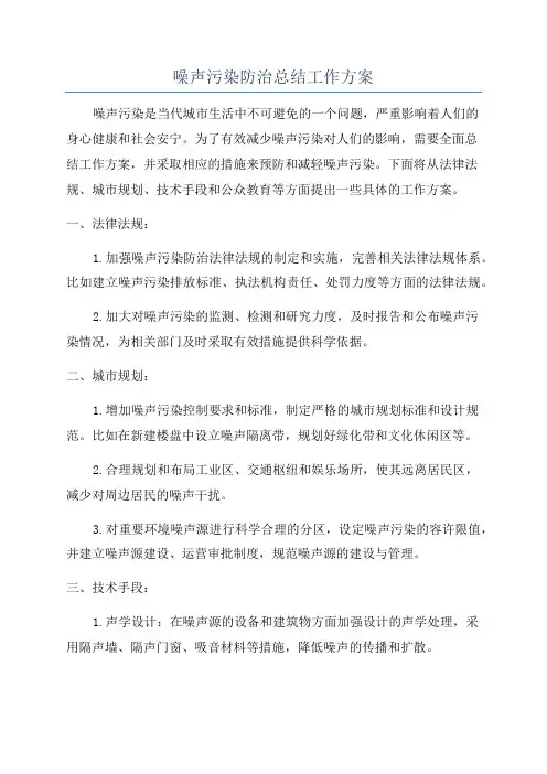 噪声污染防治总结工作方案