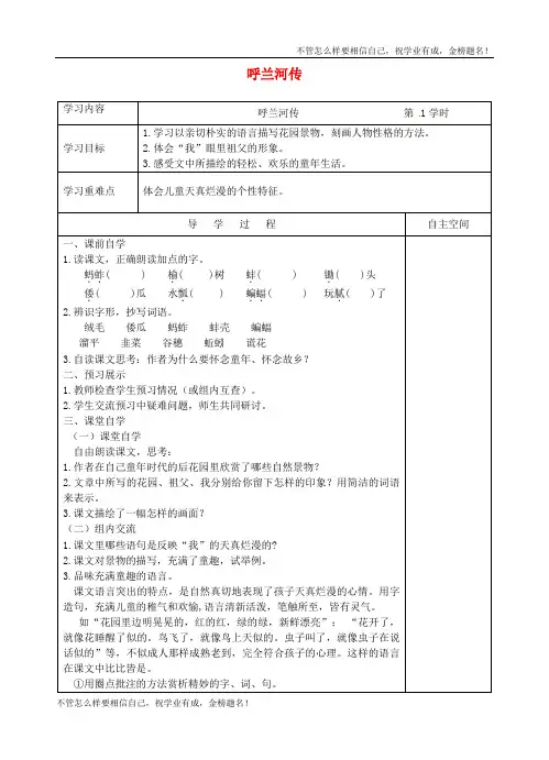 九年级语文下册第三单元呼兰河传苏教版_1
