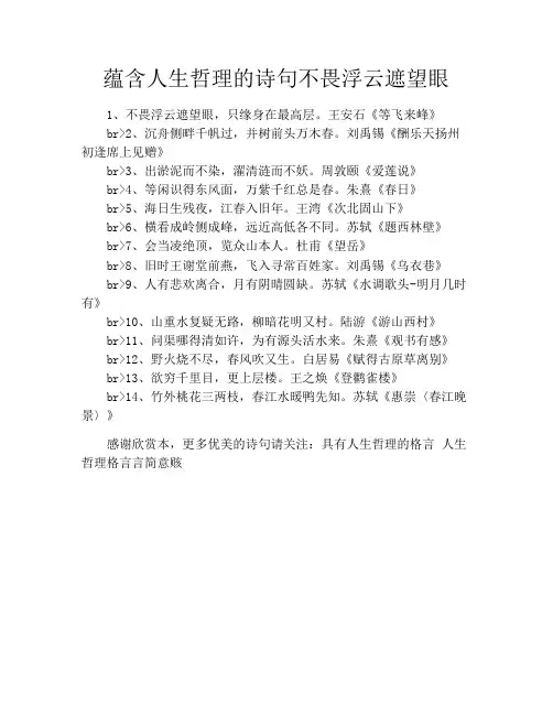 蕴含人生哲理的诗句不畏浮云遮望眼