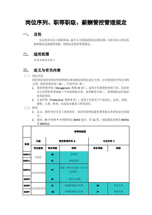 岗位序列最新职等职级和薪酬管理规定