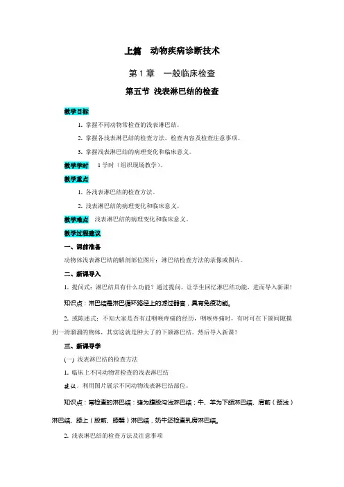 河南省《兽医基础》第二版教案：第1章第5节 浅表淋巴结的检查