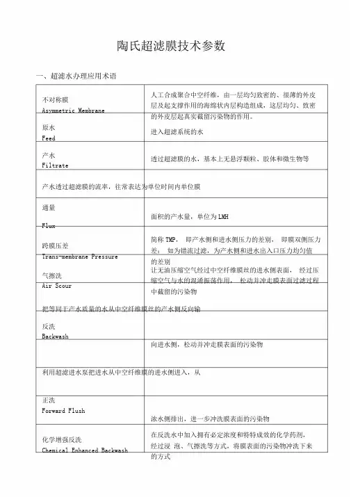 陶氏超滤膜技术资料