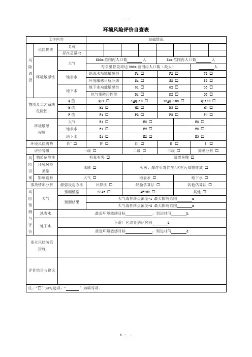 环境风险评价自查表