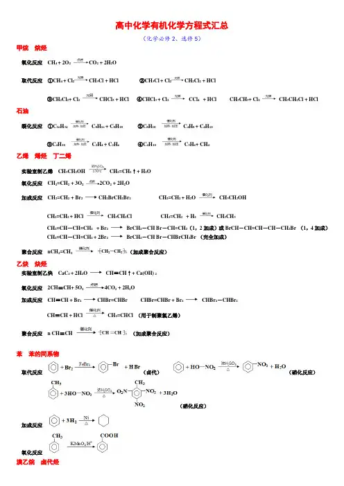 高中化学有机方程式汇总-课本