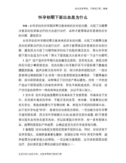 怀孕初期下面出血是为什么