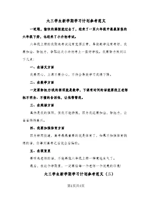 大三学生新学期学习计划参考范文（2篇）