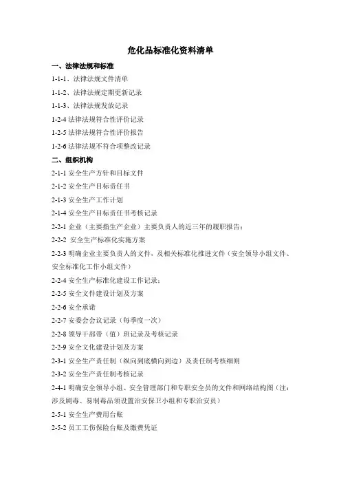 危化品标准化资料清单1