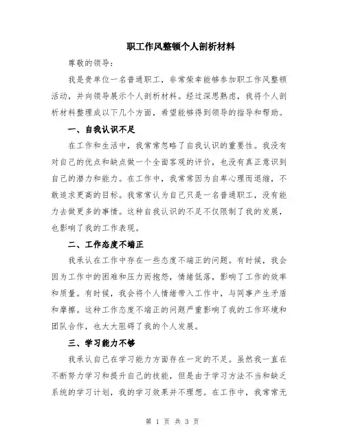 职工作风整顿个人剖析材料