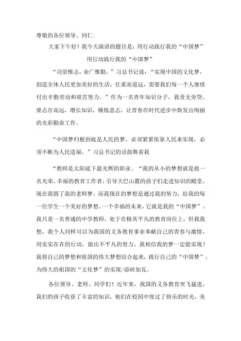 用行动践行我的中国梦演讲稿