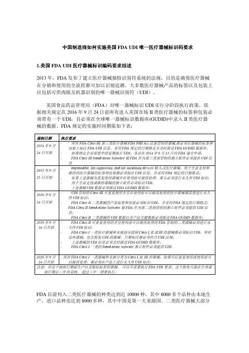 医疗器械FDA UDI 实施规定以及指南教程