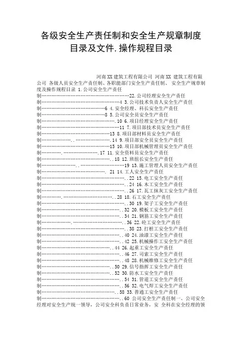 各级安全生产责任制和安全生产规章制度目录及文件,操作规程目录.doc