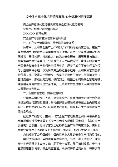 安全生产标准化运行情况概况,安全标准化运行情况