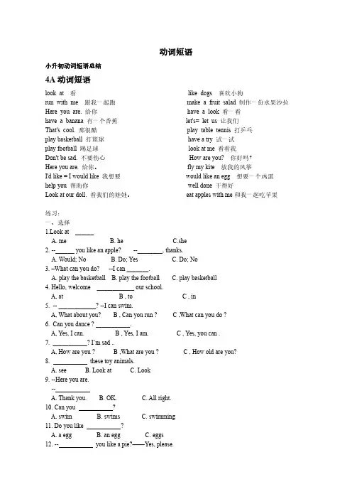 小升初英语专项复习：动词短语