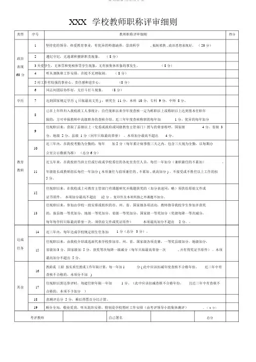 教师职称评审评分表