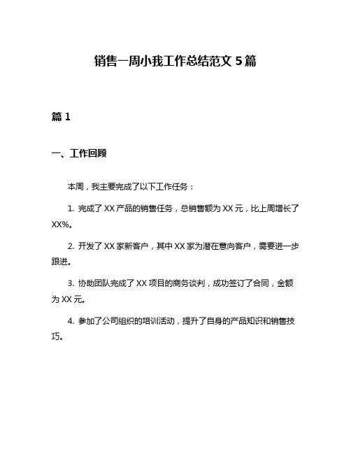 销售一周小我工作总结范文5篇
