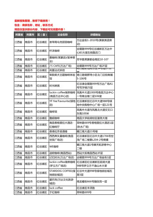 新版江西省南昌市红谷滩区咖啡厅企业公司商家户名录单联系方式地址大全69家