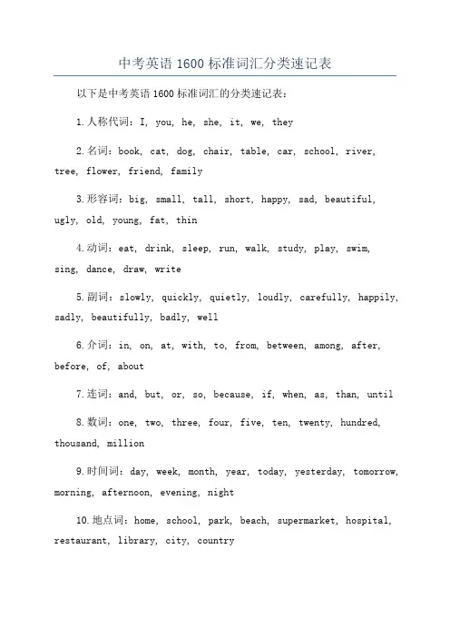 中考英语1600标准词汇分类速记表