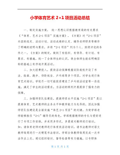 小学体育艺术2+1项目活动总结