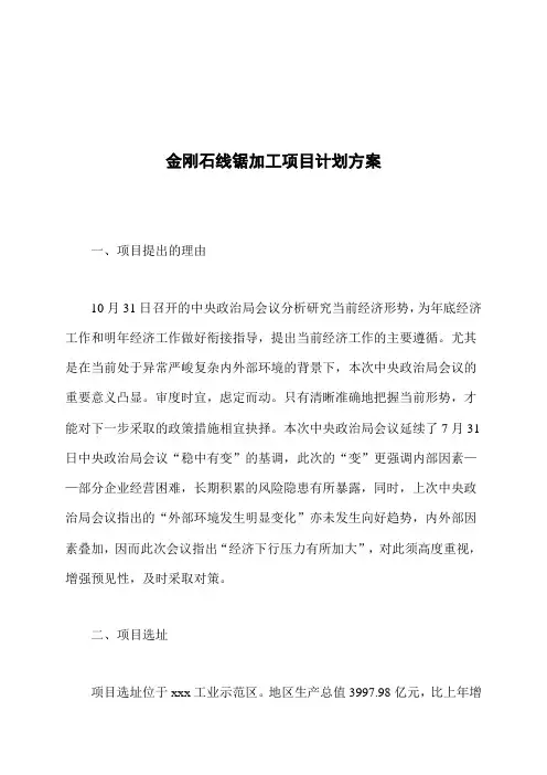金刚石线锯加工项目计划方案