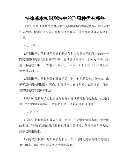 法律基本知识刑法中的刑罚种类有哪些