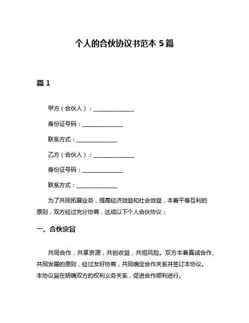 个人的合伙协议书范本5篇