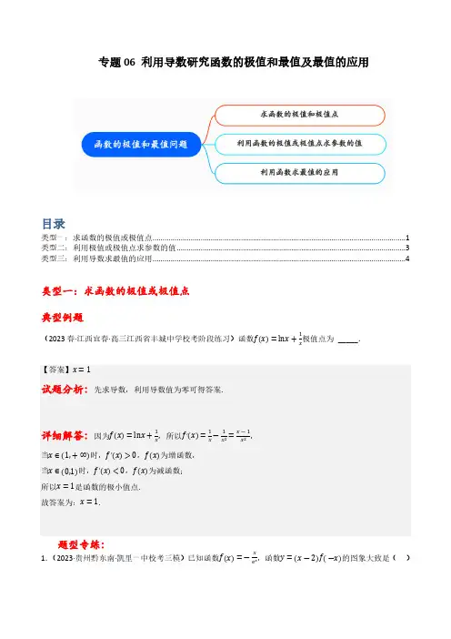 专题06 利用导数研究函数的极值和最值及最值的应用(解析版)