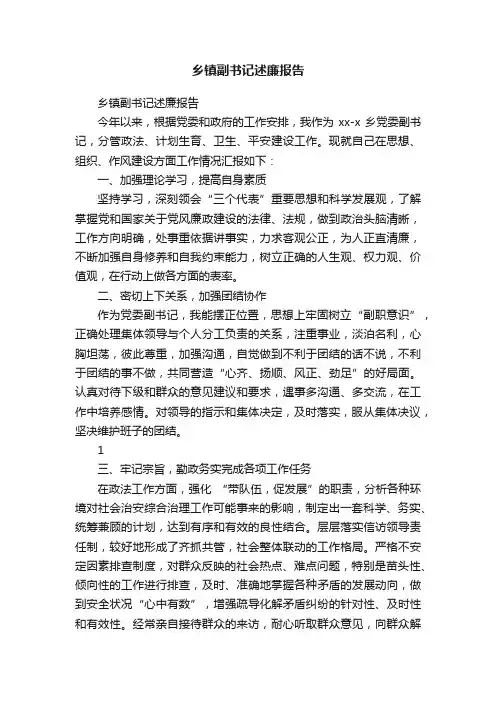乡镇副书记述廉报告