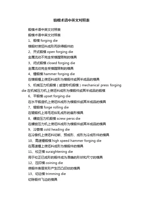 锻模术语中英文对照表