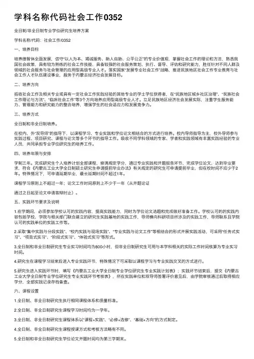 学科名称代码社会工作0352