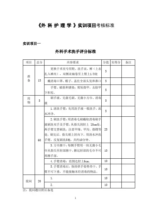 《外科护理学》实训项目考核标准(医学院)