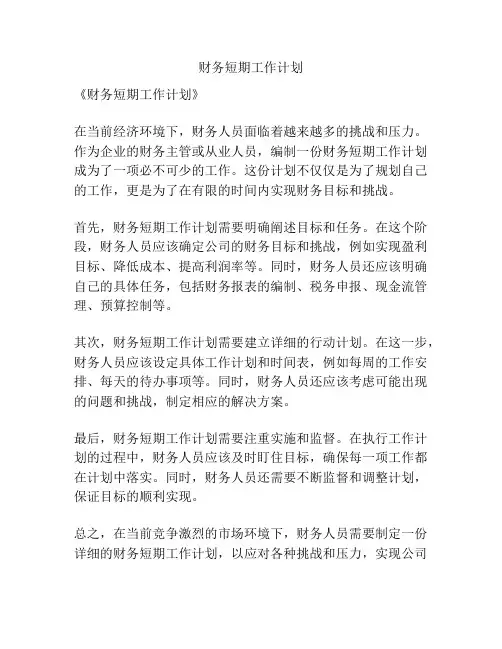 财务短期工作计划