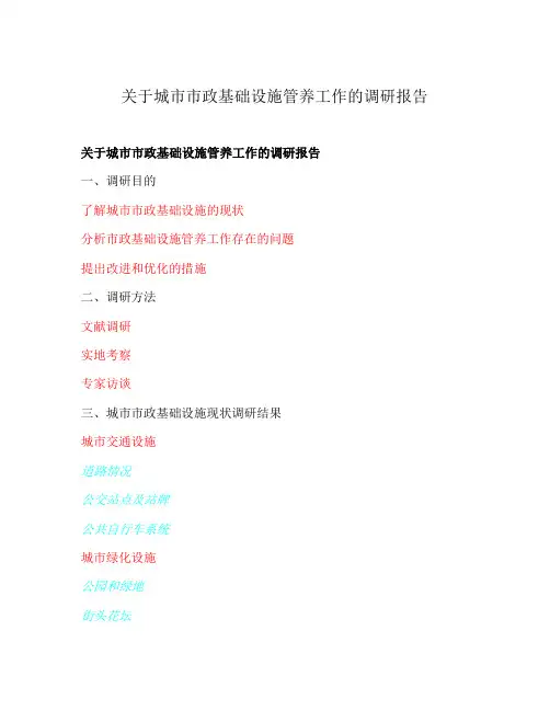 关于城市市政基础设施管养工作的调研报告