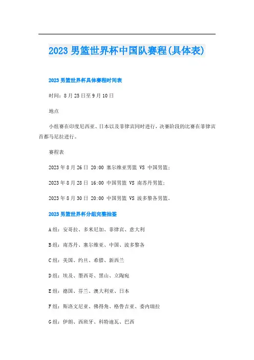 2023男篮世界杯中国队赛程(具体表)