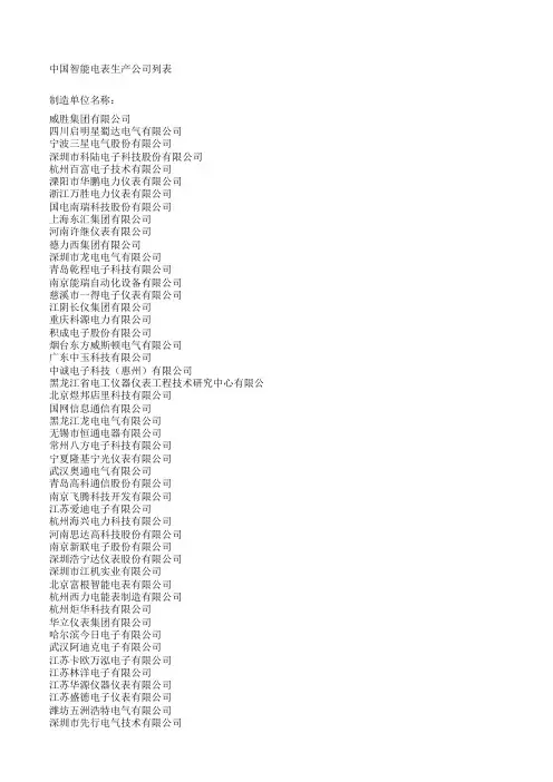 中国智能电表生产公司列表