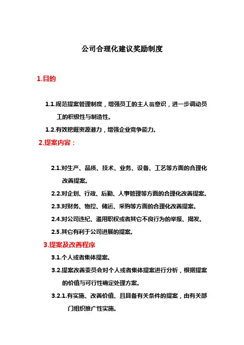 公司合理化建议奖励制度