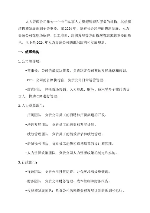 2024年人力资源公司组织结构发展规划