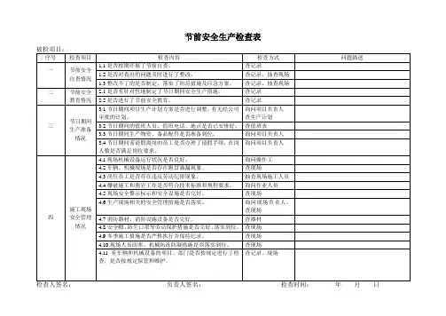 节前安全检查表