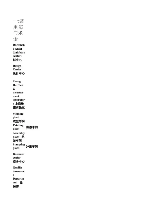 工厂专业术语定义与专业名字定义