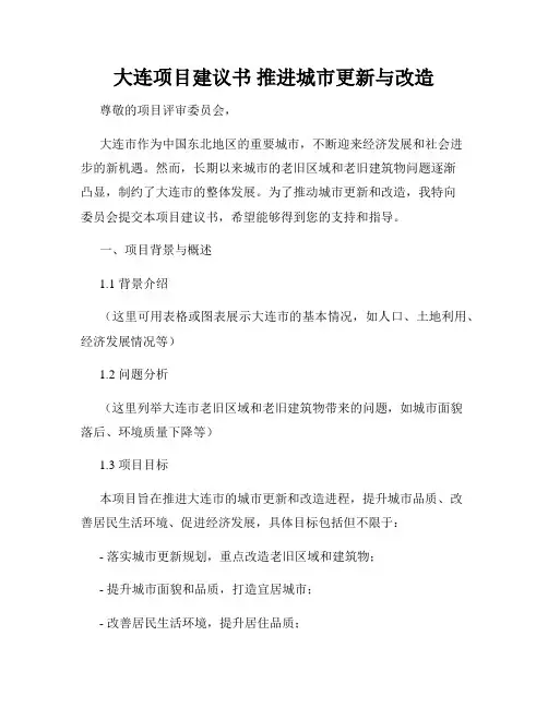 大连项目建议书 推进城市更新与改造