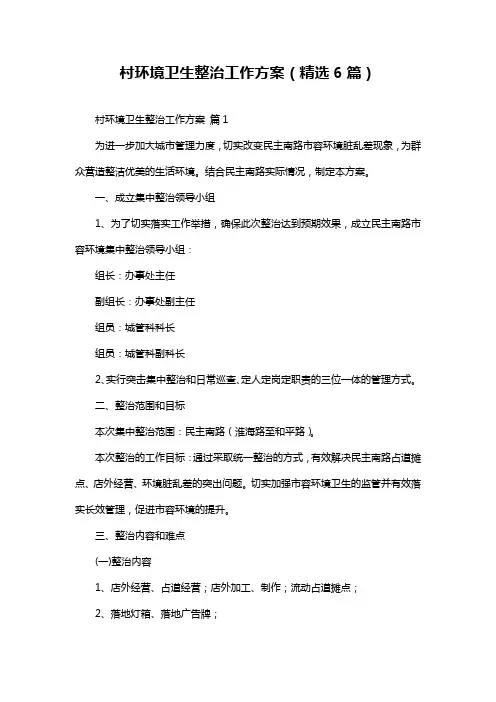 村环境卫生整治工作方案(精选6篇)