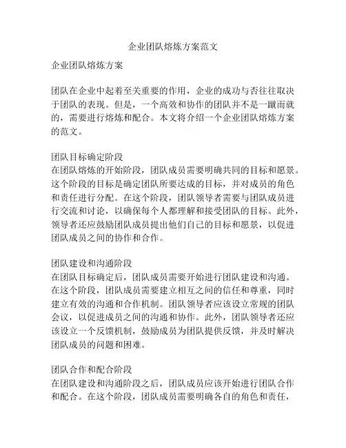 企业团队熔炼方案范文