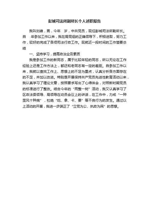 彭城司法所副所长个人述职报告