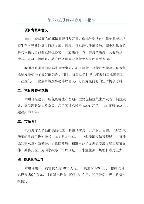 氢能源项目招商引资报告